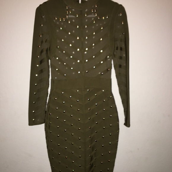 Army green body tight dress. - Picture 3 of 3